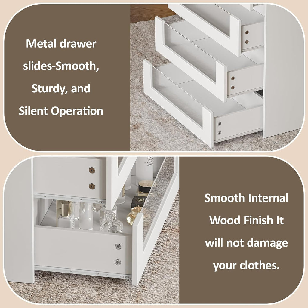 Closet Island with 12 Drawers, Glass Top & Display Shelves, White | Wardrobe Armoire Bedroom Island, White Dresser