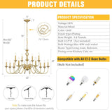 15 Light Gold Chandeliers for Dining Room Light Fixtures Over Table, Large Farmhouse Chandelier for Living Room , Industrial Candle Hanging for Foyer Staircase Bedroom Kitchen Island Restaurants A109-B0F29325FV