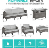 10 Piece Luxury Patio Furniture Set with 44" Fire Pit Table All Weather Outdoor Sectional with Thick Cushions Wicker