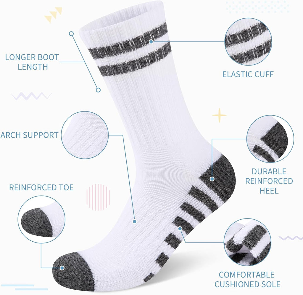 Boys Crew Calf Kids Socks for Boys Athletic School Long Half Cushioned Socks 8 Pairs