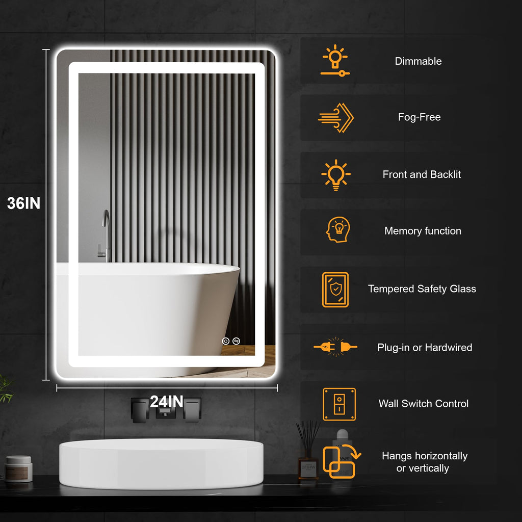 36"x24" LED Bathroom Mirror with Lights, Vanity Mirror with Lights
