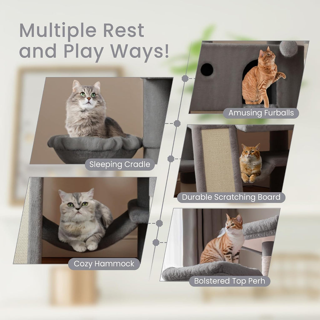 65in Larger Cat Tree Tower Condo for Indoor Kitties/Multi-Level Furniture Activity Center with Wide Base/Cozy Plush