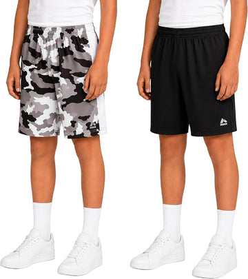 Boys 2 Pack Breathable Mesh Basketball Shorts with Pockets, Kids Gym
