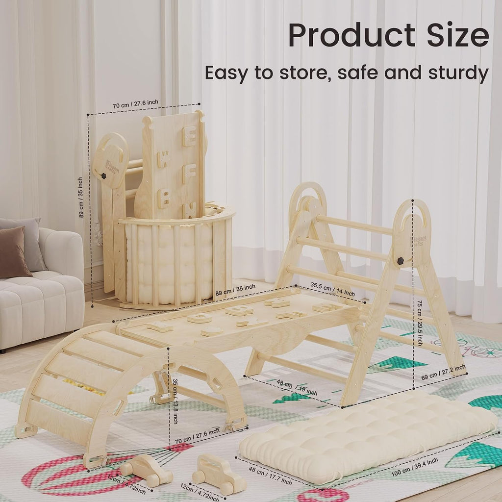 Triangle Set with Cushion, Montessori Climbing Set, Indoor Climb Toys, Indoor Playground Jungle Gyms, 9 Combinations