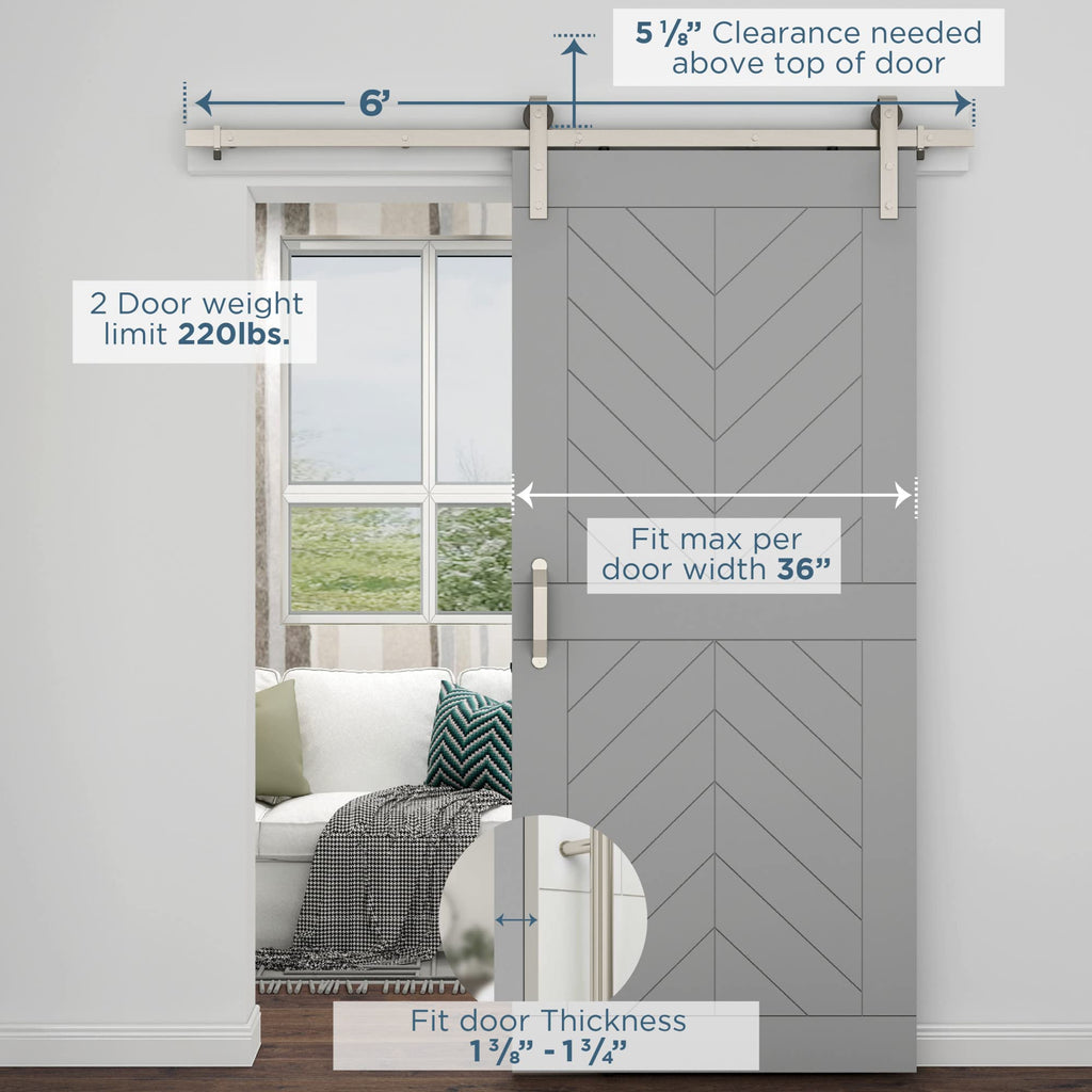 Classic Interior Barn Door Kit, 72", Satin Nickel