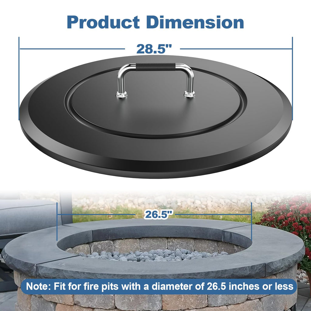 28.5 Inch Universal Fire Pit Lid Cover Round Outdoor Fire Pit Accessory, Heat Resistant Powder Coated Steel Firepit