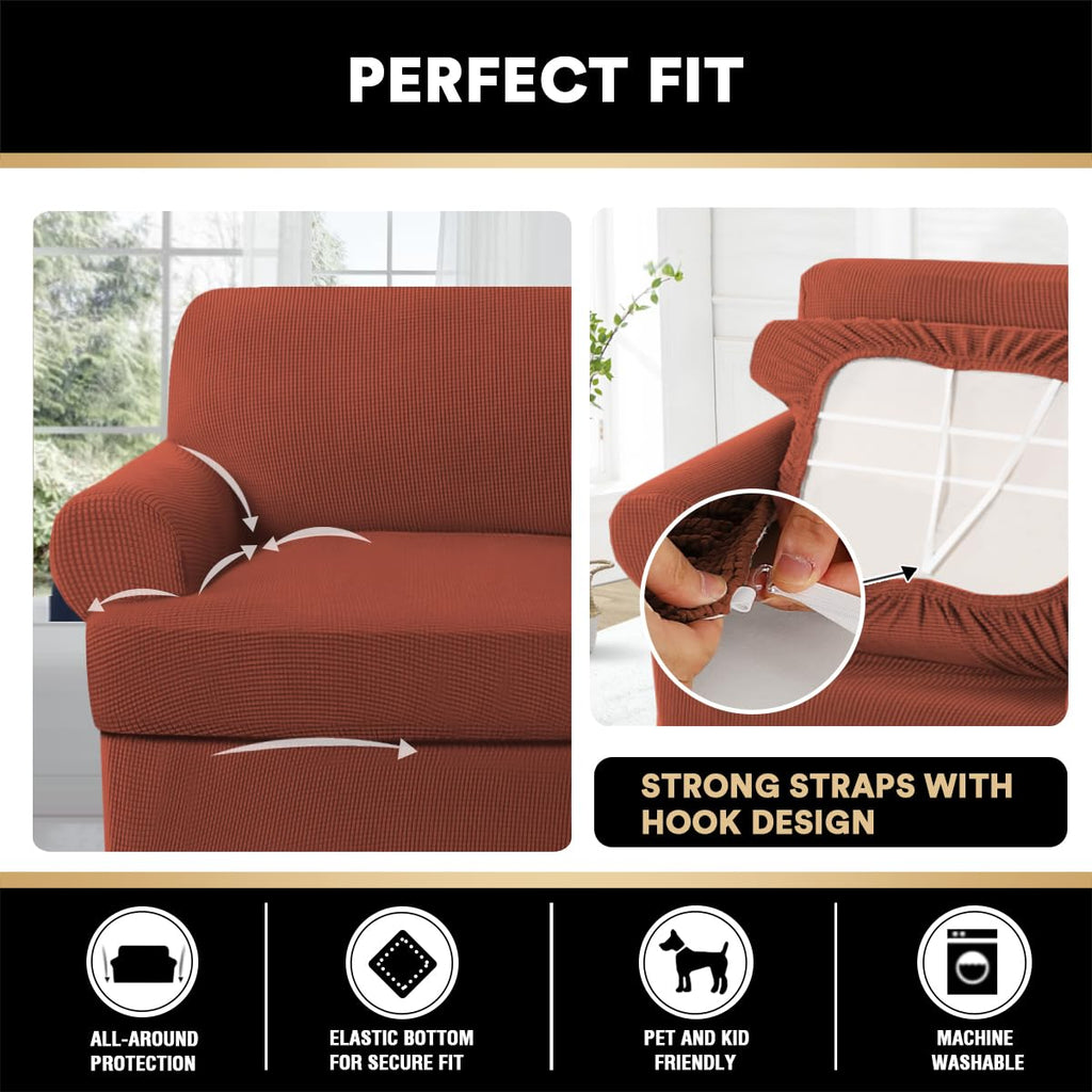 T Cushion Loveseat Slipcover - 3 Pieces Sofa Cover for 2 Cushion Couch with 2 Individual T Shape Seat Covers Width Up
