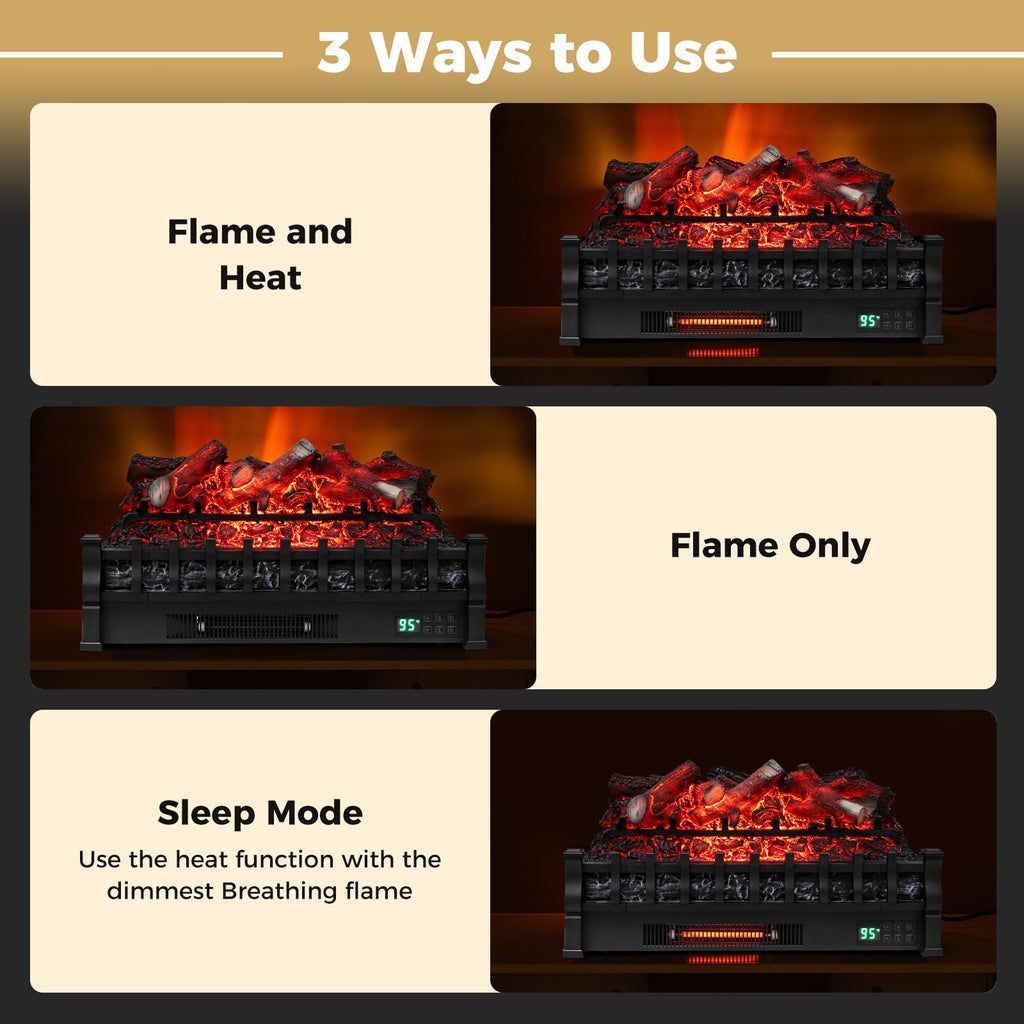 26" WiFi Electric Fireplace Insert Lemon Wood Log W/Crackling