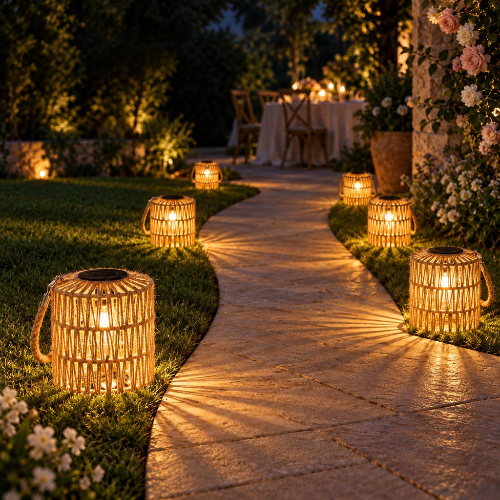 8.27" Large Solar Rope Lanterns Outdoor Hanging Natural Plant-Fibers
