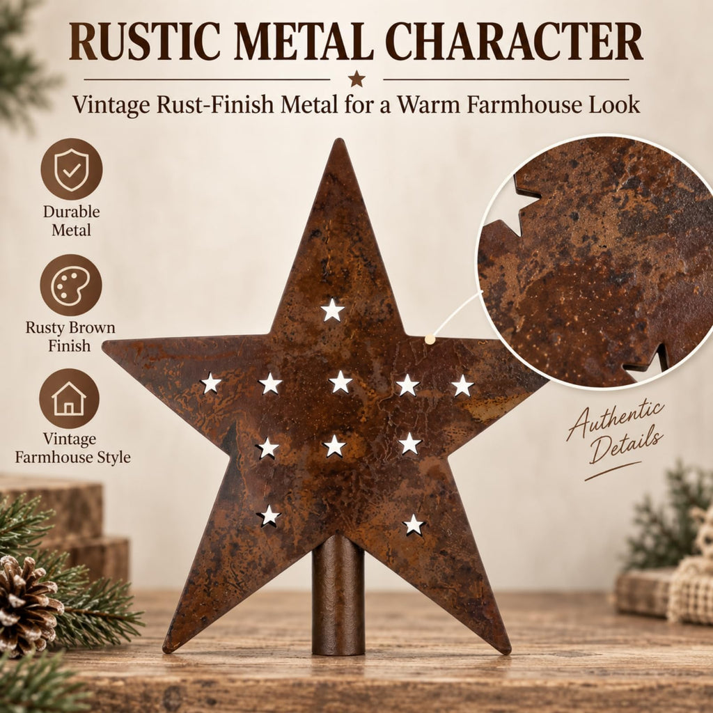 10'' Rusty Christmas Star Tree Topper Metal Tree Topper, Vintage