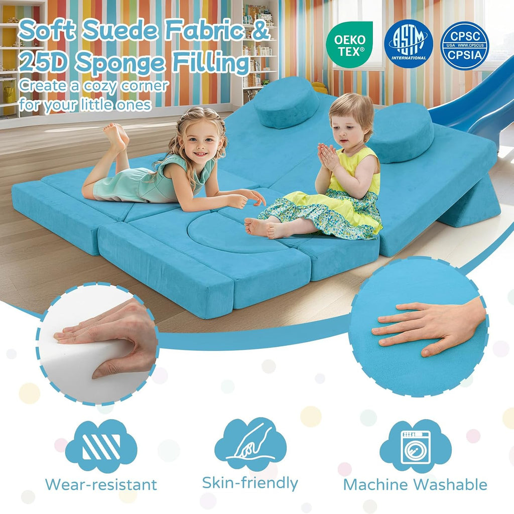 Modular Kids Play Couch, 14 PCS Convertible Foam Children Floor Sofa, Playroom Bedroom Nursery Furniture