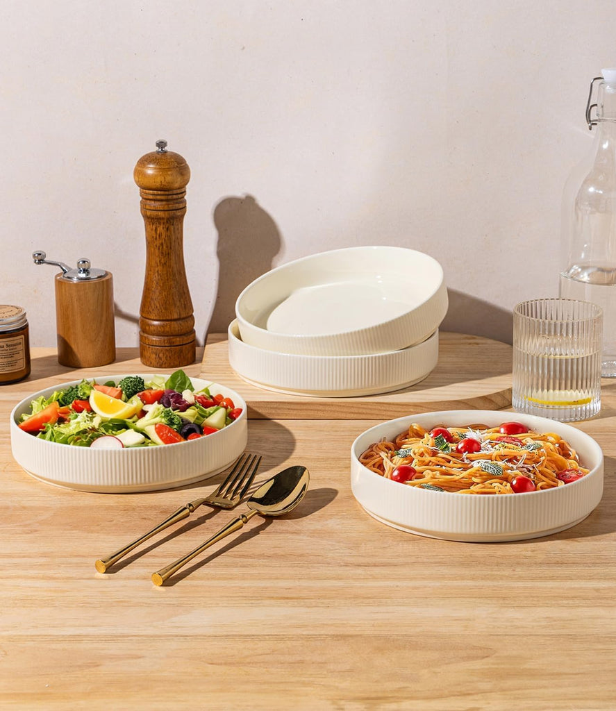 7.5" Ceramic Pasta Bowls Set of 4, Salad Bowls | Versatile Serving Bowls for Pasta, Salad, Fruit & Noodles