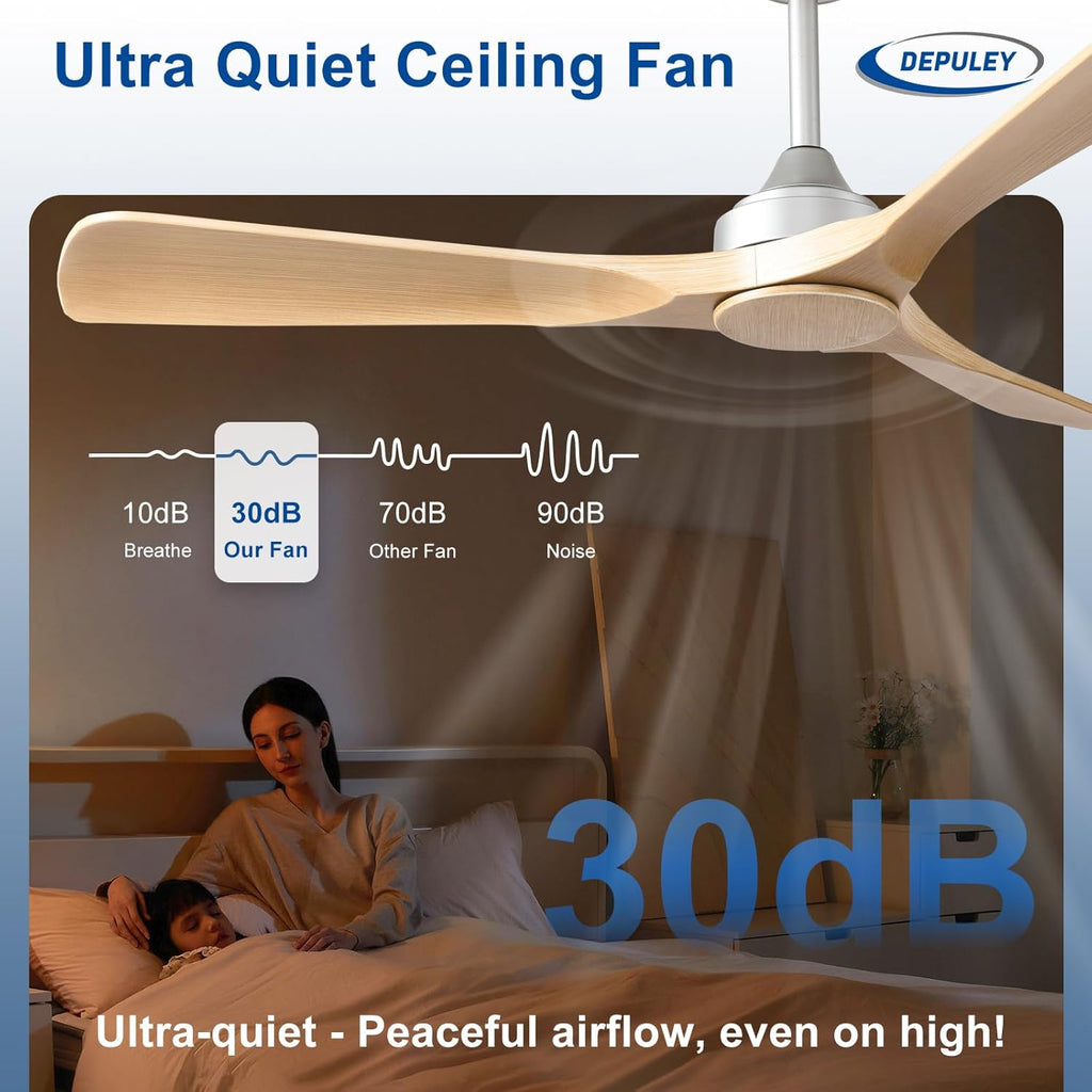 52 Inch 3 Blade Indoor Outdoor Fans for Patios - Wood Ceiling Fan No Light Remote APP Control Ultra Quiet DC Motor Reversible 6 Speed Timer A101-B0C4H65VXP