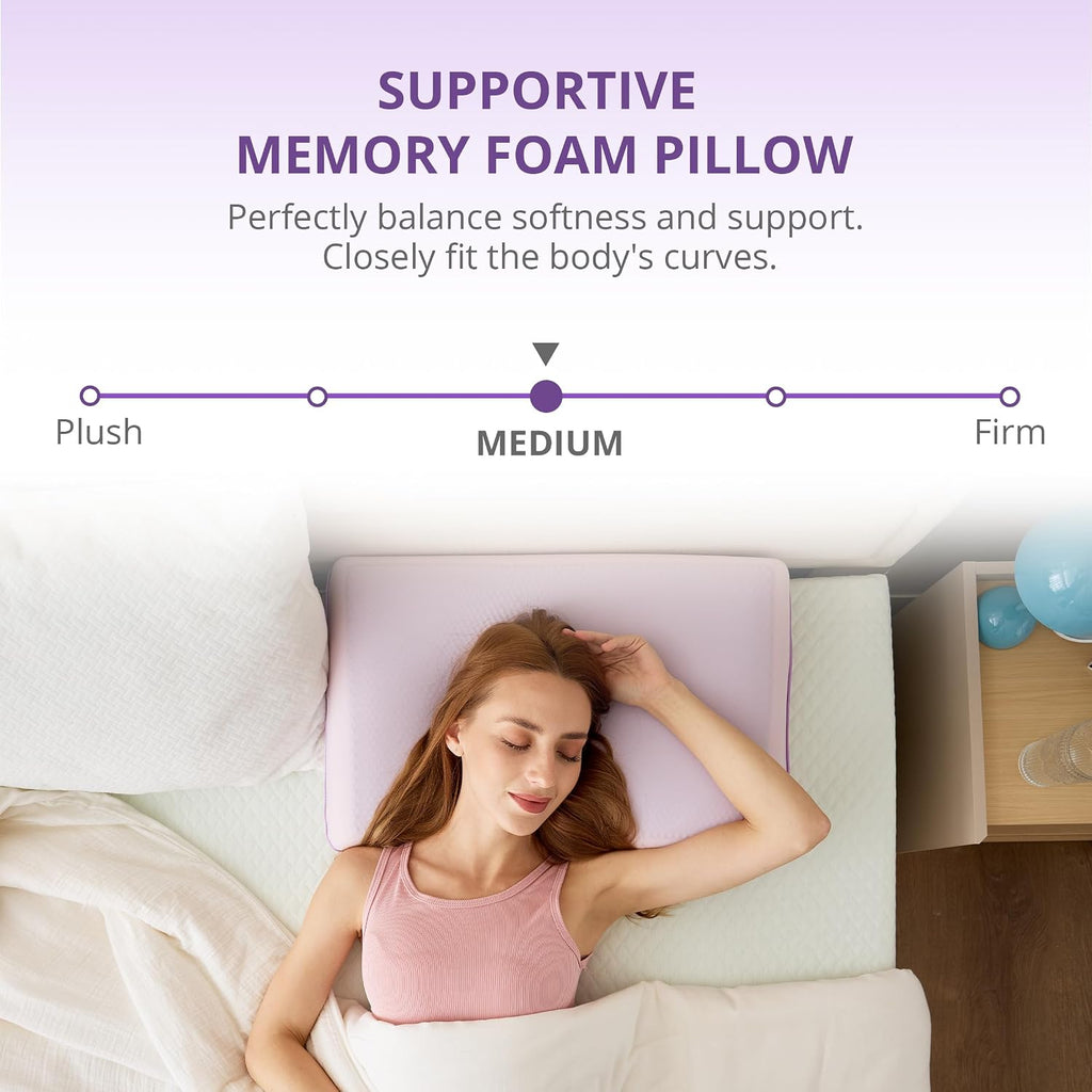 Cooling Gel Memory Foam Pillow for Hot/Side Sleepers, Neck Support, Purple | Ergonomic Pressure Relief, Fits Back &