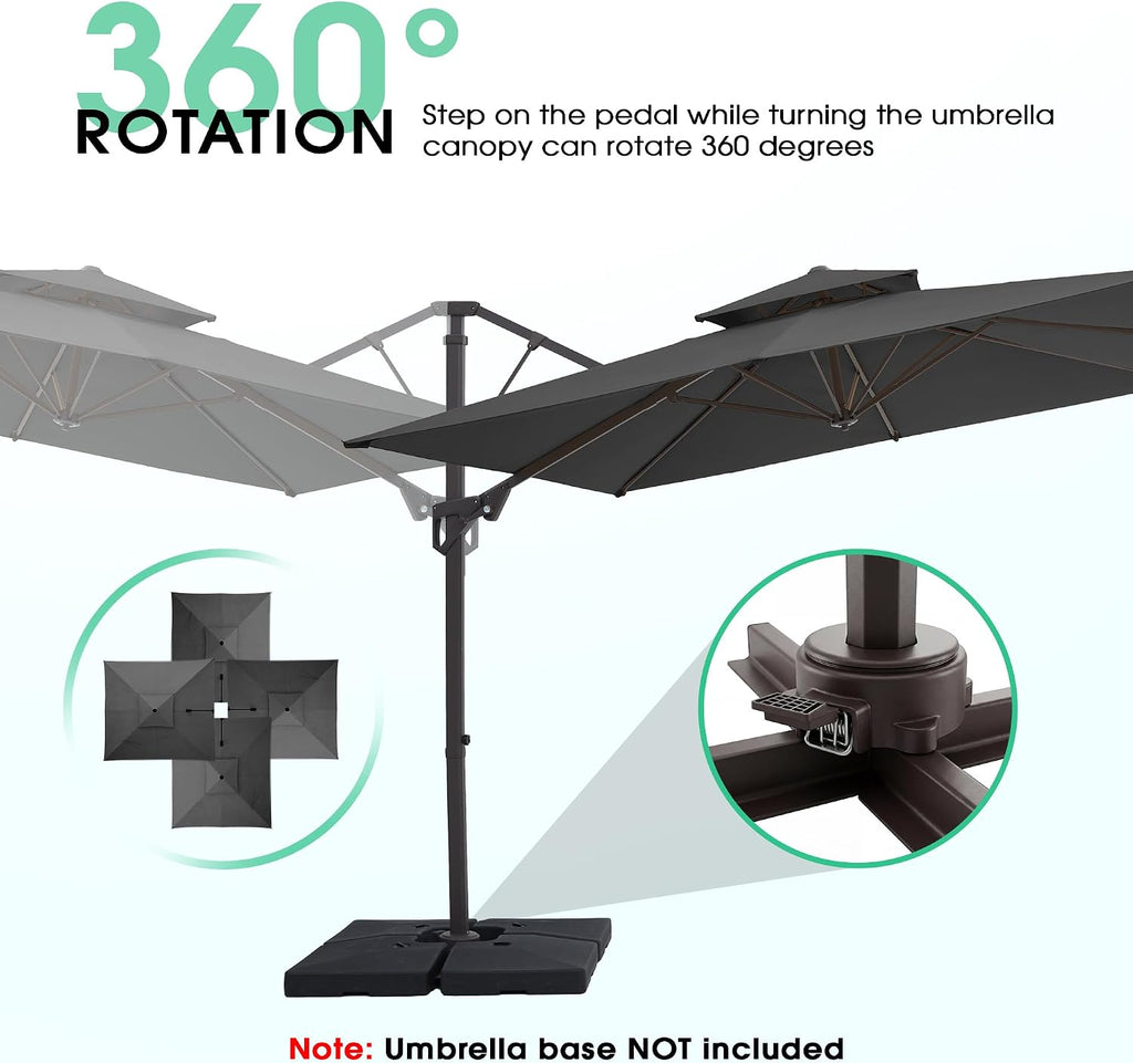 9x9 ft 2-Tier Cantilever Patio Umbrella, Large Square Outdoor Offset Umbrella with Double Top Vent and 360-degree - Gray