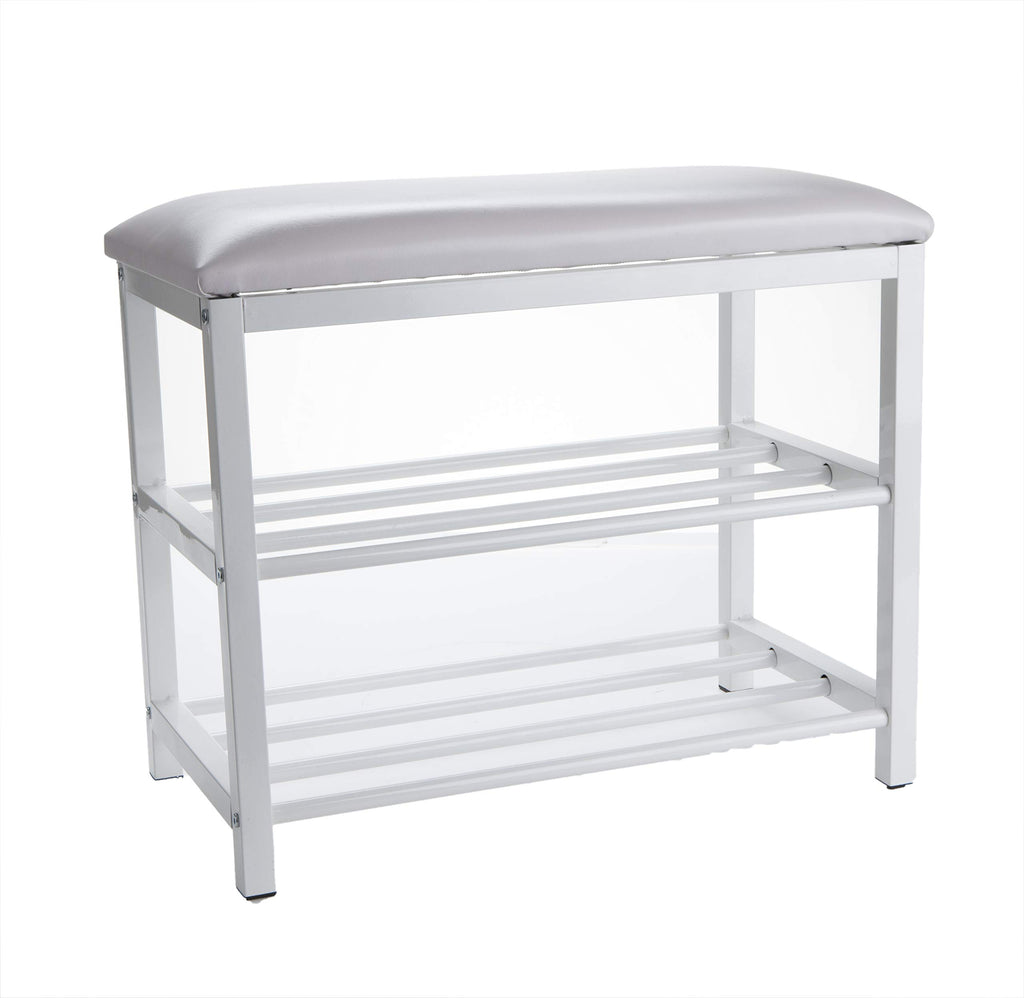 Shoe Bench, Shoe Organizer, Shoe Rack, Padded Bench, Storage, Entryway, Metal, 23.5" L x 11.8" W x 19.88" H, White
