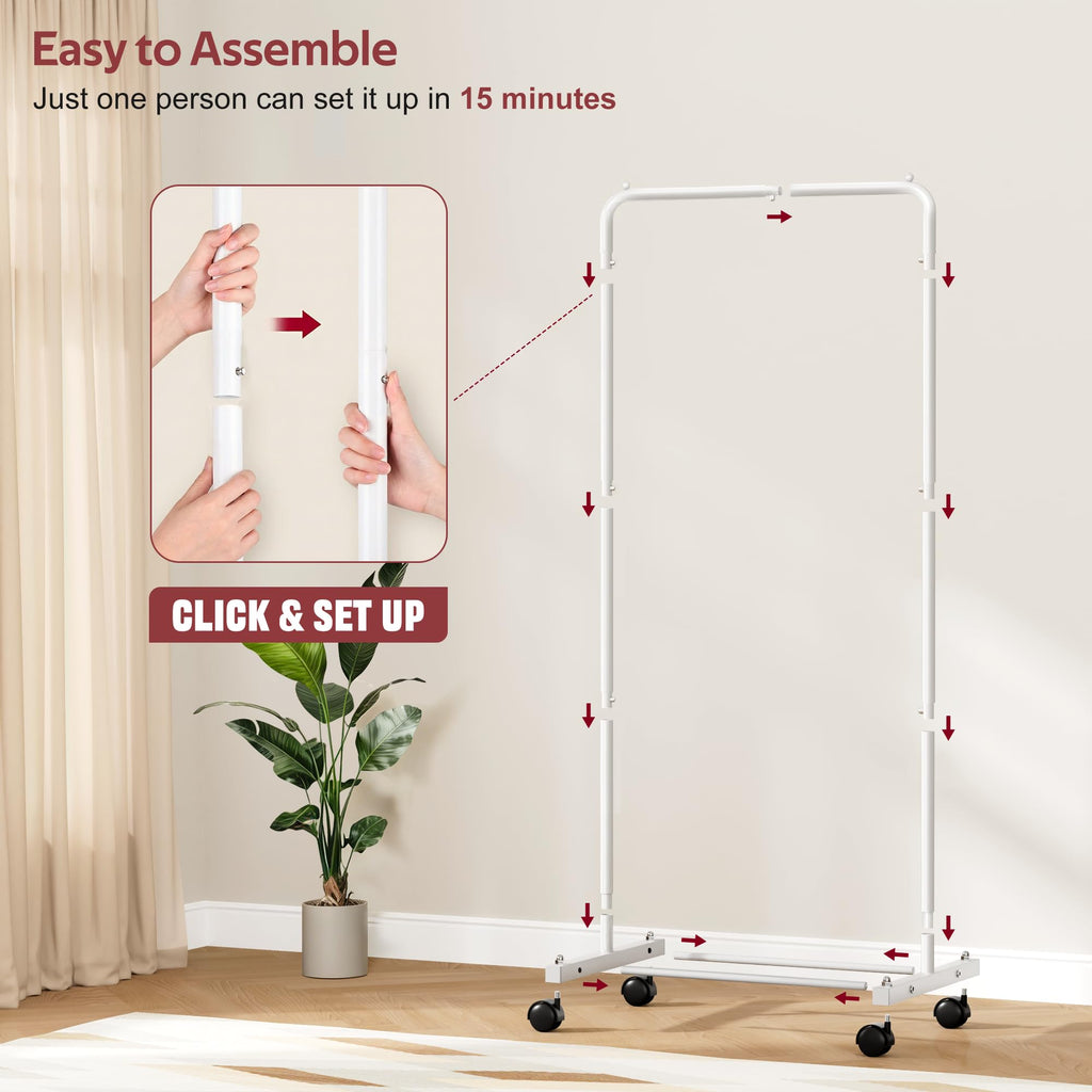 Small Clothing Rack with Wheels, Portable Clothes Racks for Hanging Clothes, 56" Metal Rolling Garment Rack for