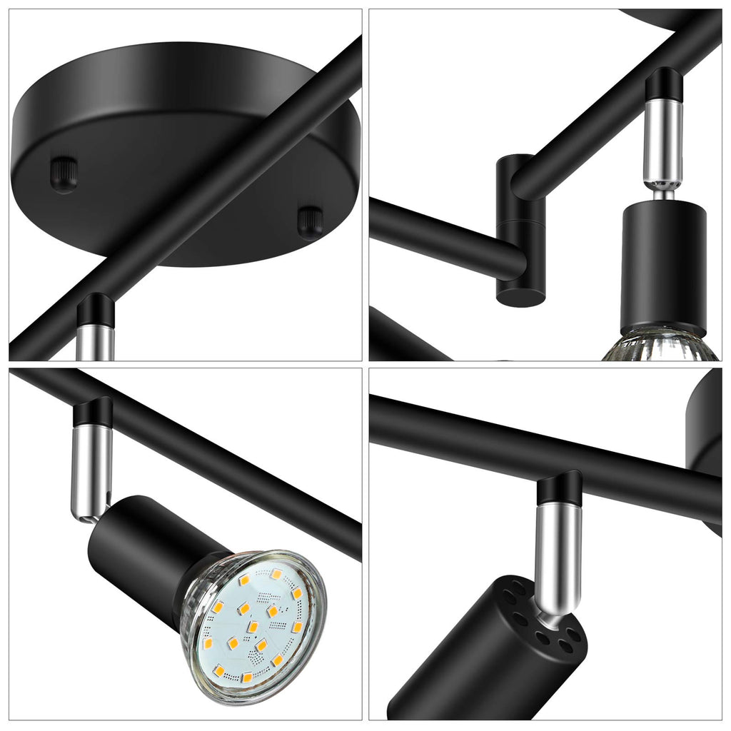 LED 6 Light Track Lighting Kit, 46.5'' Black 6 Way Ceiling Spot Lighting, Flexibly Rotatable Head, Track Light