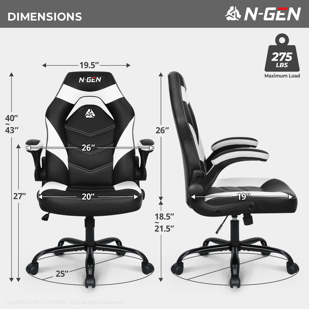 Gaming Chair, Lumbar, PU Leather, Flip-Up Arms, White
