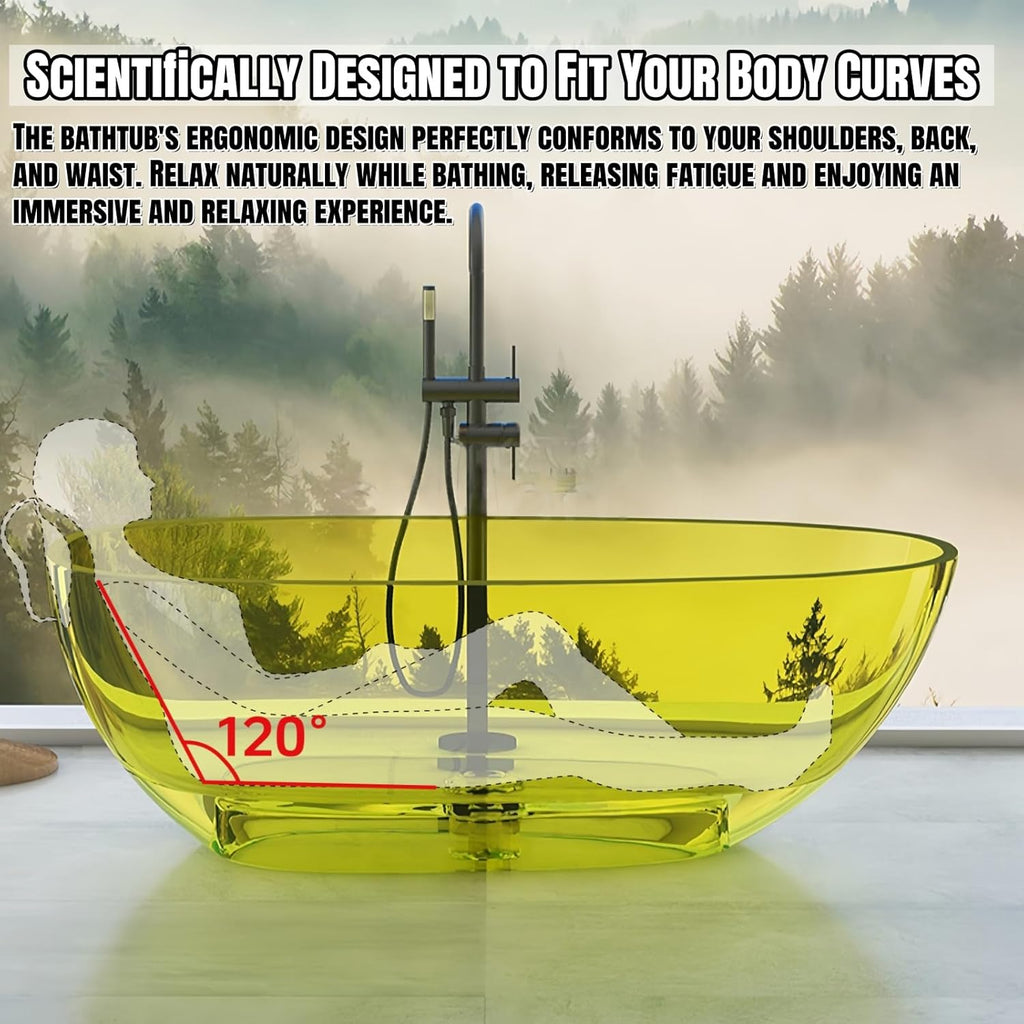 Colorful Freestanding Bathtub - Crystal Clear Soaker Tub Made, Extra Deep Freestanding Tub with Solid Surface Design