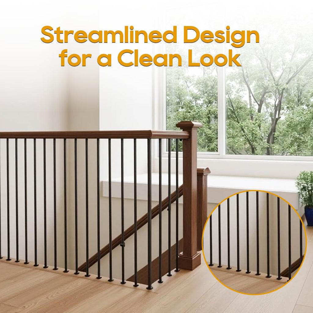 30P Wrought Iron Balusters Plain Bar for Staircase, 1/2" x 44" Square Hollow Spindles Deck Balusters, Black Metal