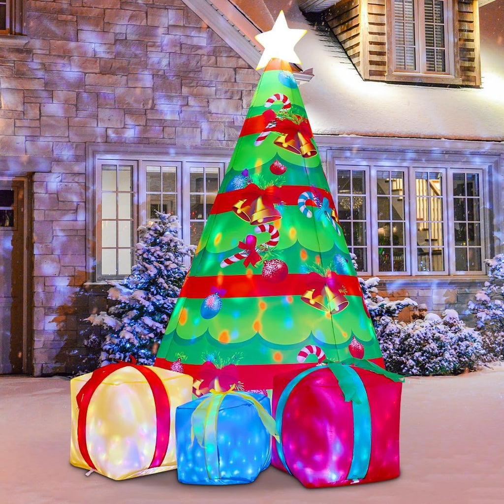 7 FT Christmas Inflatables Tree Outdoor Decorations Blow Up Yard Present Box with Built-in LEDs for Indoor Party