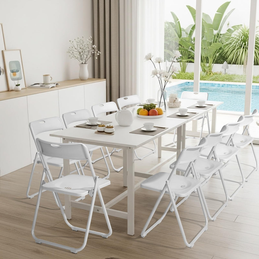 12 PCS Plastic Folding Chair, Lightweight Foldable Chair, White
