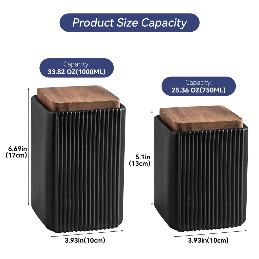 Ceramic Storage Jars Modern Airtight Coffee Canisters With Lid (Black, Large size, 17cm*10cm)