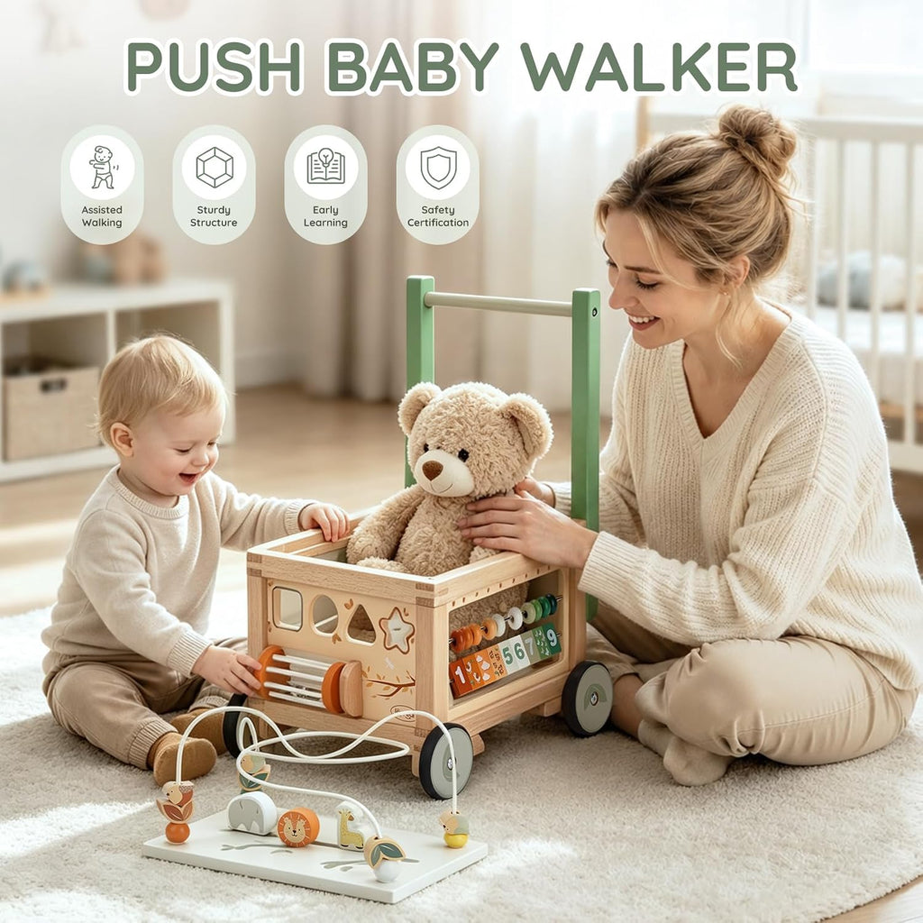 Wooden Baby Walker - in-1 Push Walker with Activity Cube