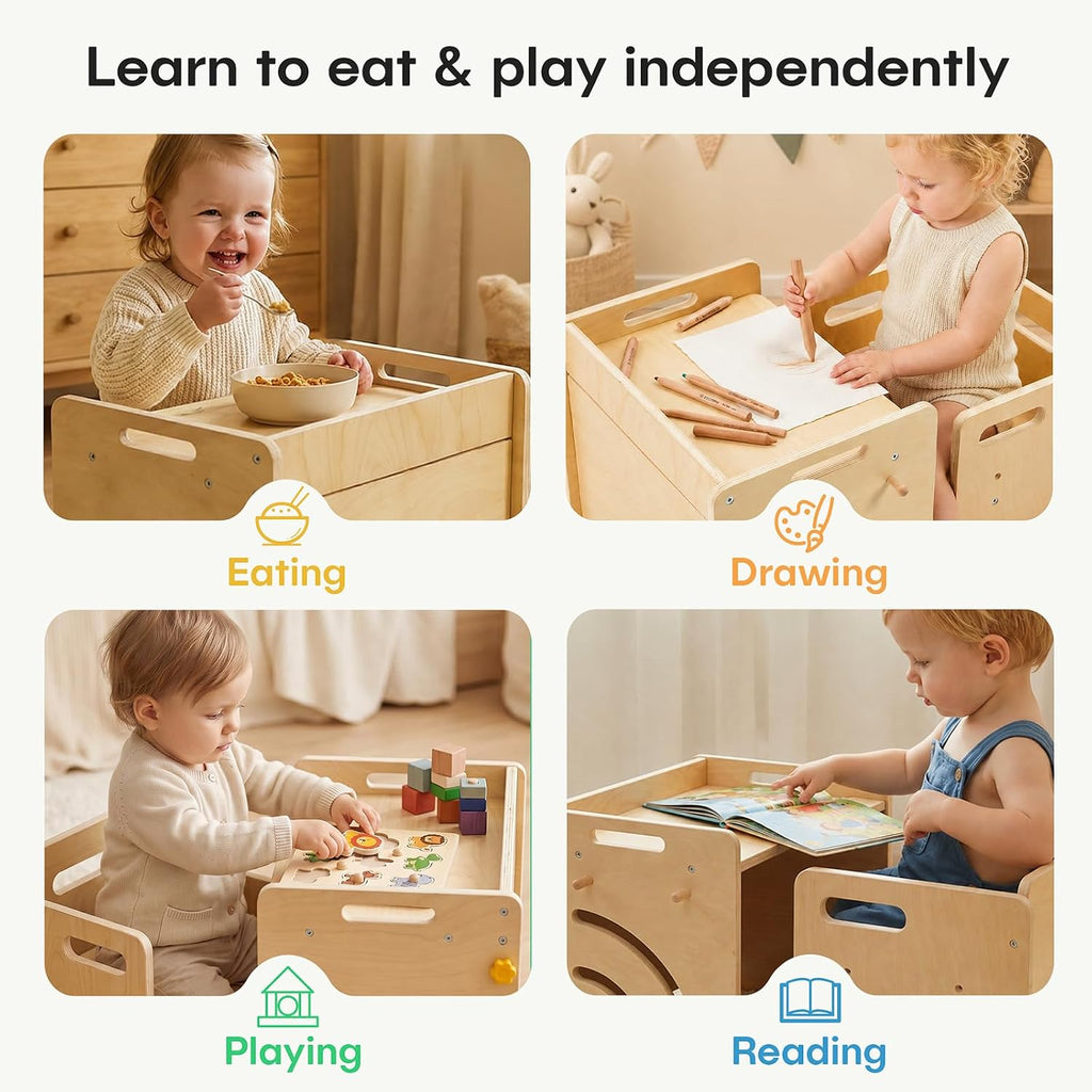 Table and Chair Set - Adjustable Toddler Weaning Table with Storage Box & Table Mat, Baby Furniture Gift for 1-3 Year