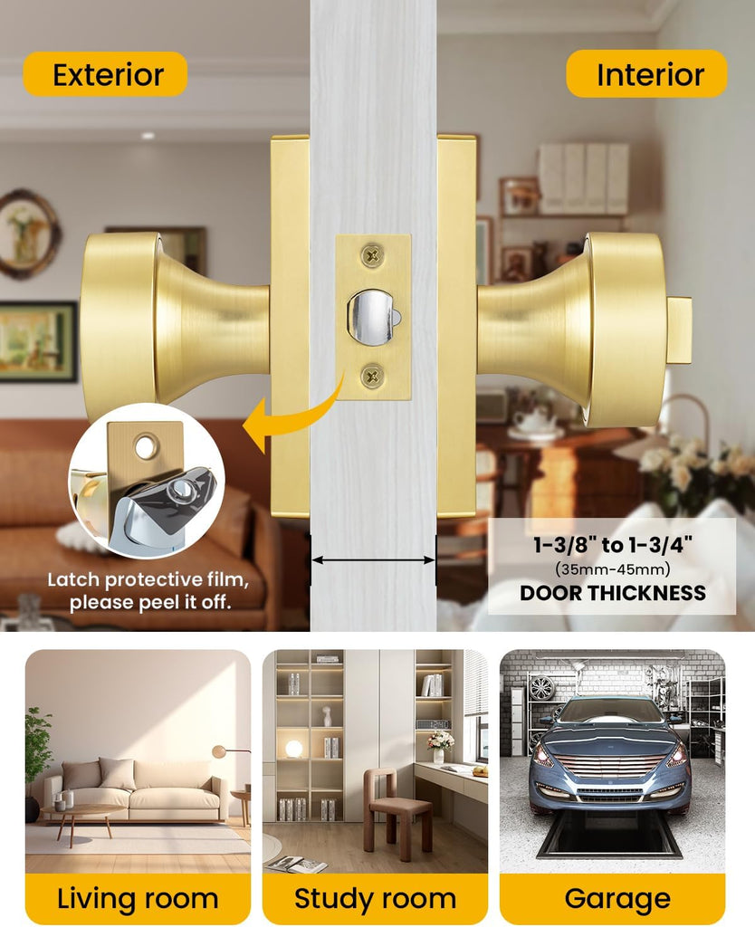 Brushed Gold Exterior Door Knob with Lock and Key 1 Pack
