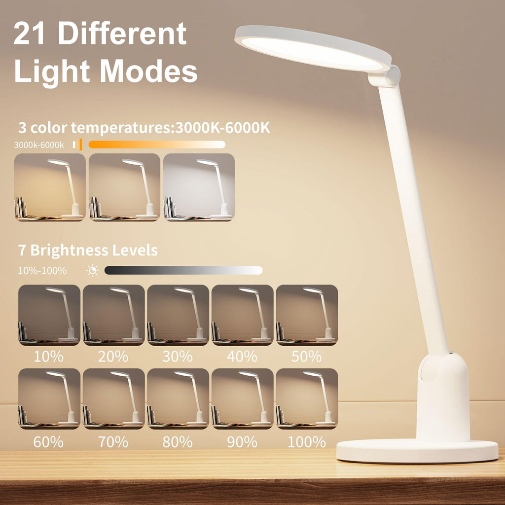 Desk Lamps with Stable Base, 1000LM Ultra Bright Eye-Caring Desk Light, 3000K-6000K Dimmable Table Lamp with Stepless