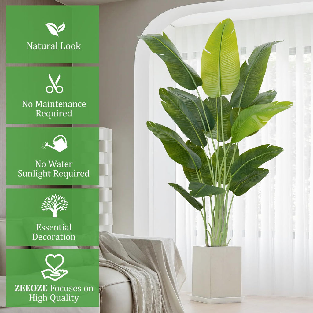 Artificial Bird of Paradise Plant 6.5Ft Tall Fake Tropical Palm Tree Large Fake Plants with 15 Silk Banana Leaves