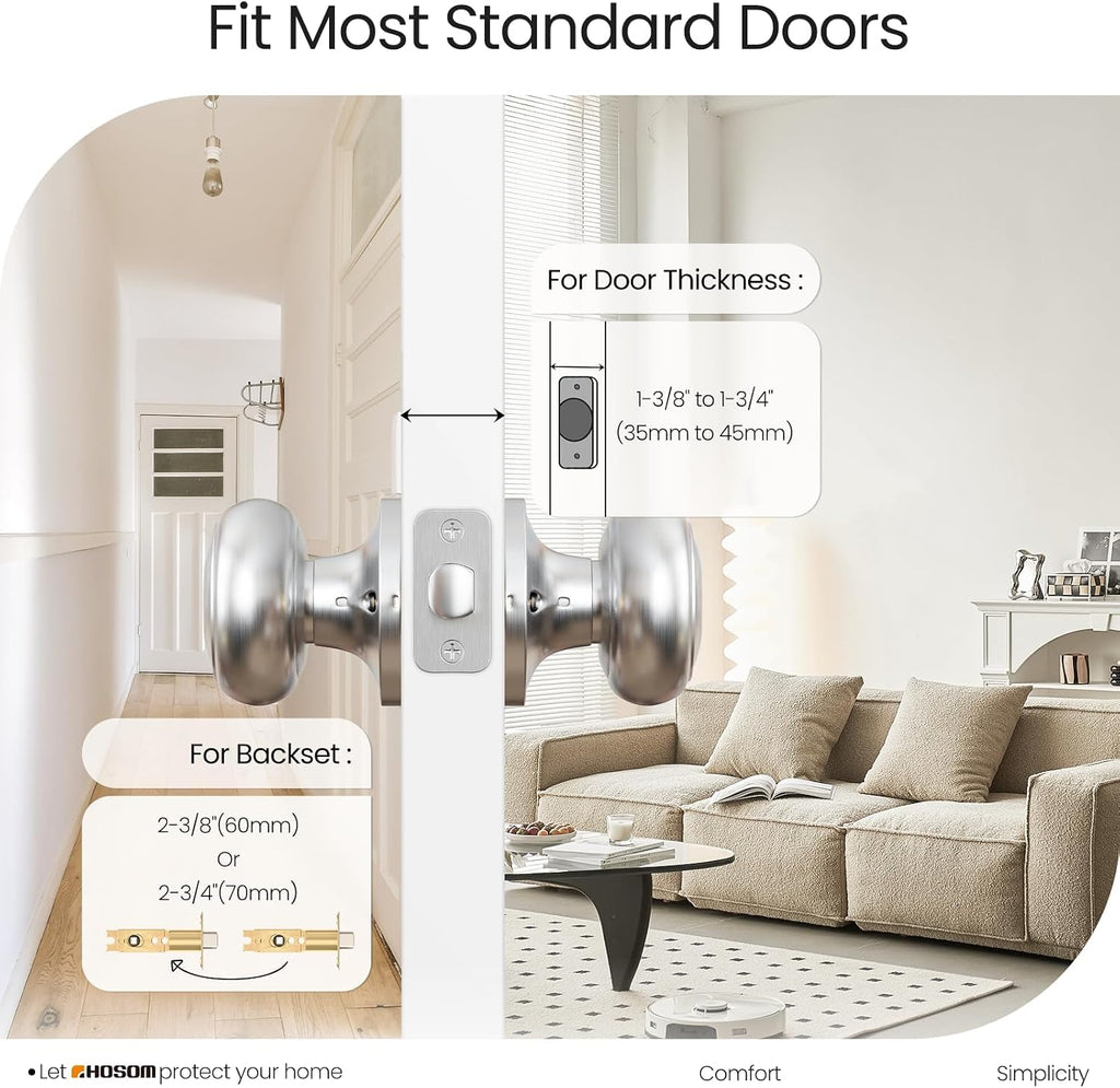 6 Pack Passage Door Knob, Satin Nickel Door Knobs Keyless Doorknobs for Interior Doors, Hallway, Closet and More, No