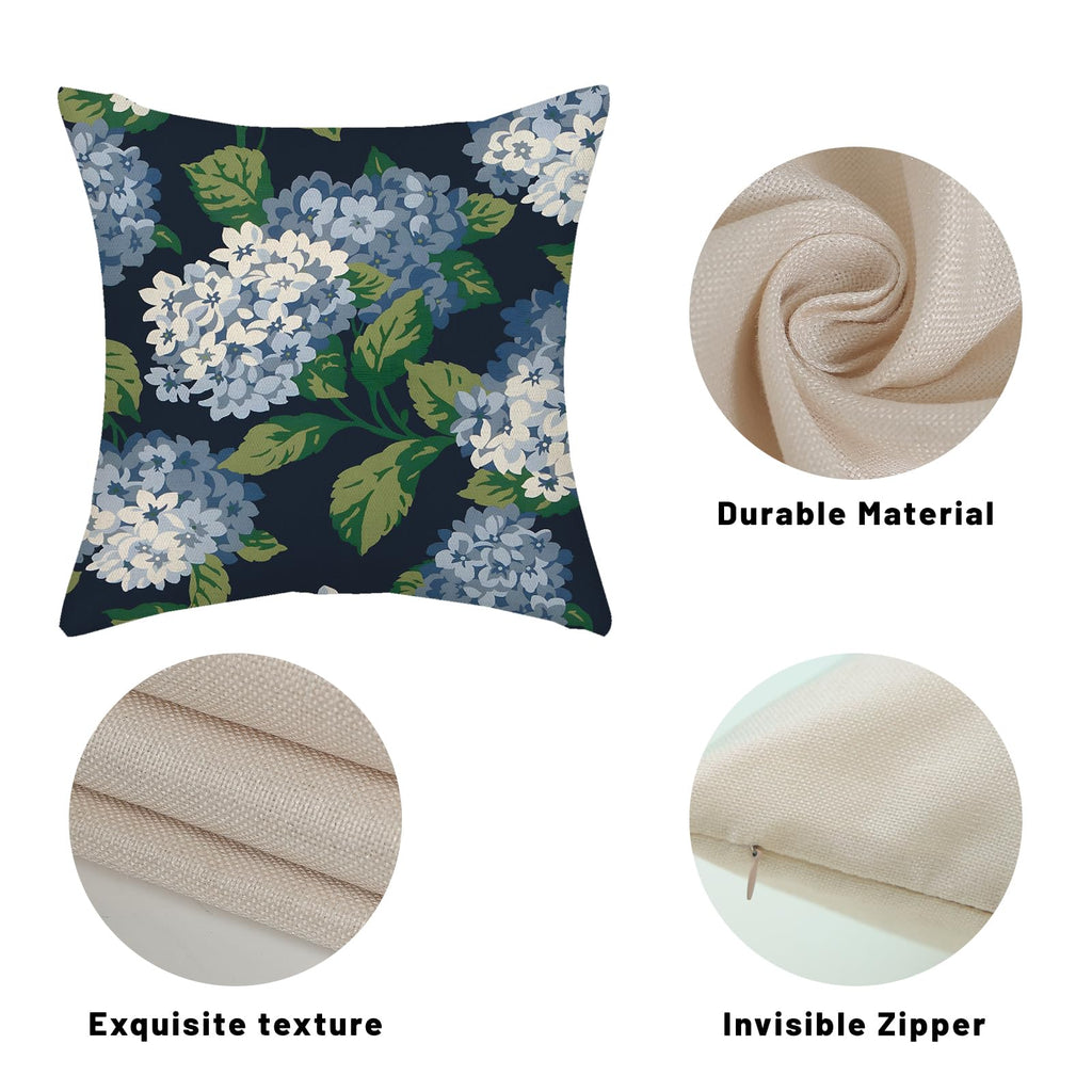 Navy Blue Floral Throw Pillow Covers 22x22 Inch 2 Pcs Blue Green Hydrangea Flower Decor Pillow Covers Spring Summer