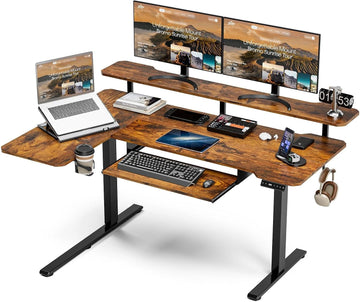 59 Inch L Shaped Standing Desk with Shelves and Keyboard, Electric Corner Standing Desk Adjustable Height, Sit Stand