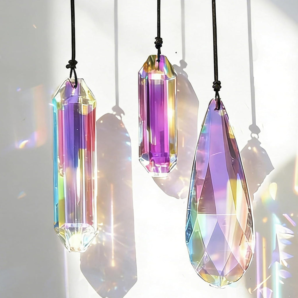 Set 3 Sun Catcher Crystal Prisms AB Colored Crystal Suncatchers for Window - Rainbow Maker Prisms