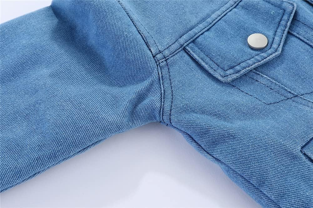 Little Boys Denim Jacket Fleece Lined Cute Sherpa Collar Snap Button