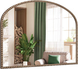 Arched Antique Gold Mirror with Beaded, 28"x36" Decorative Wall Mirrors, Champagne Bronze Brass Frame Vintage Mirror