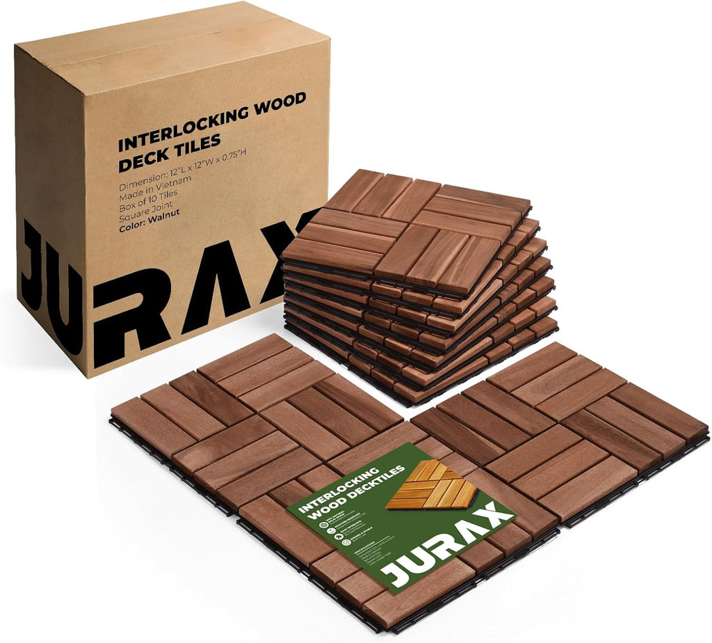 Premium Deck Tiles, 10 PCS 12x12 Outdoor Patio Floor Tiles, Waterproof Wood Flooring Tiles, Snap Tiles for Patio