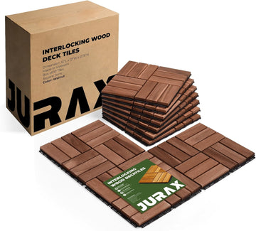 Premium Deck Tiles, 10 PCS 12x12 Outdoor Patio Floor Tiles, Waterproof Wood Flooring Tiles, Snap Tiles for Patio
