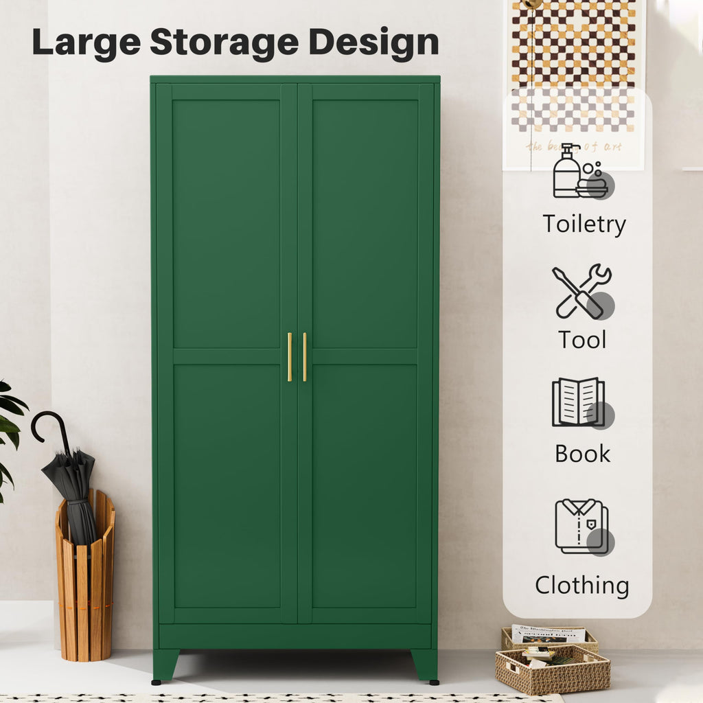 Metal Armoire Wardrobe Closet with 2 Doors, 71" Wardrobe Cabinet with Adjustable Shelves and Hanging Rod, Clothing