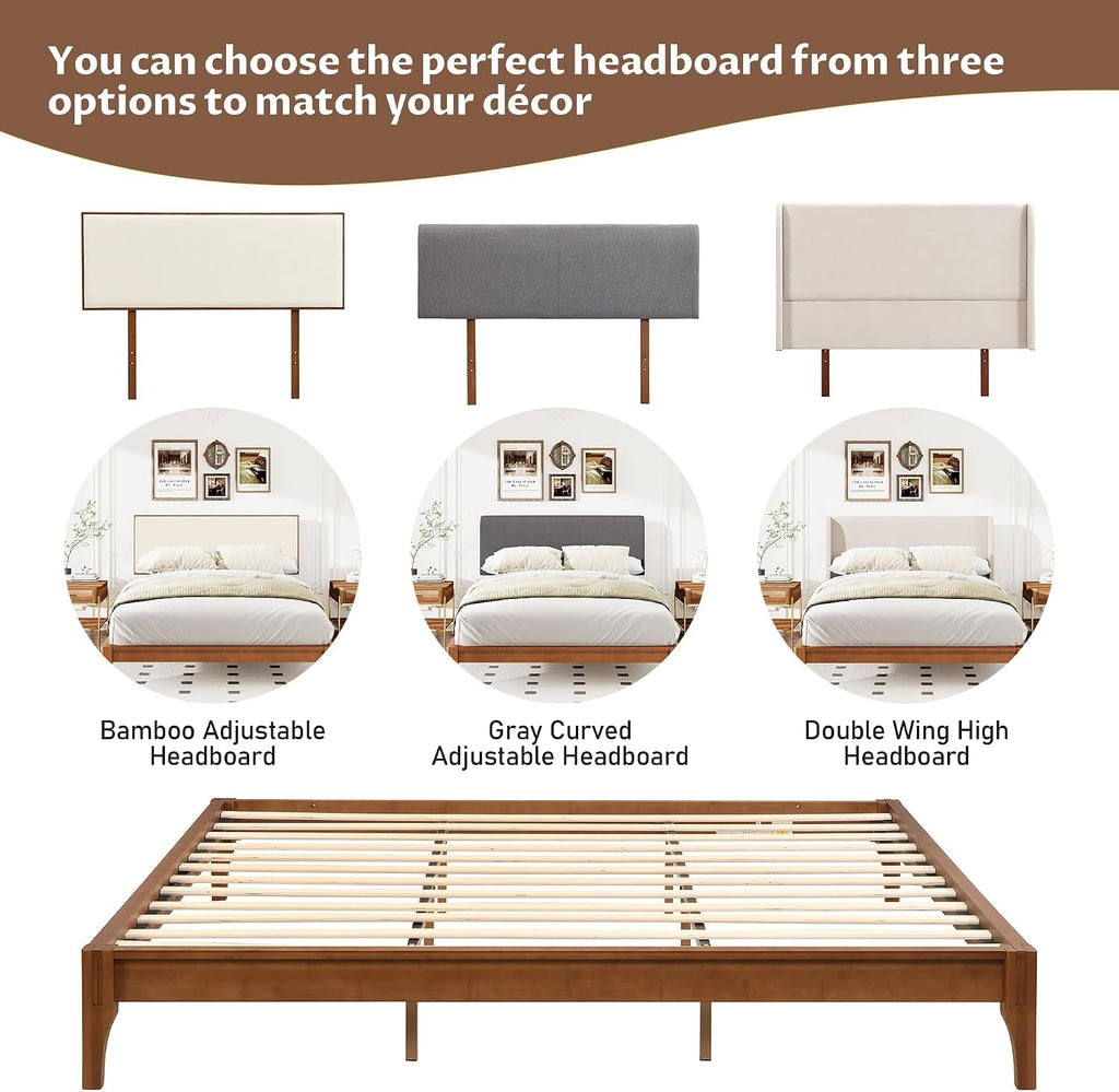 Modern Bamboo Japanese Joinery Queen Bed Frame, Tools Free, Brown
