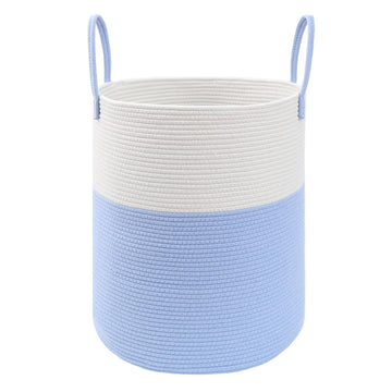 Cotton Rope Laundry Basket Hamper, White & Blue