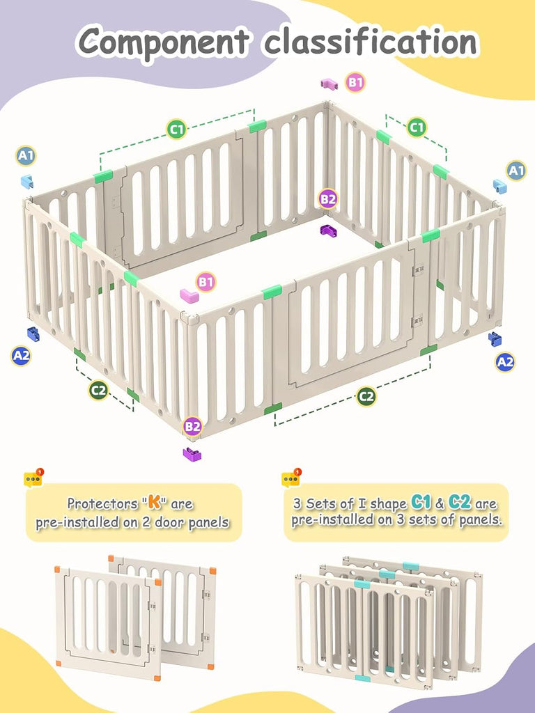 Baby Playpen, Plastic Play Pen for Babies and Toddlers 1-3, 12 Panels Large Kids Playyard, Indoor & Outdoor Baby