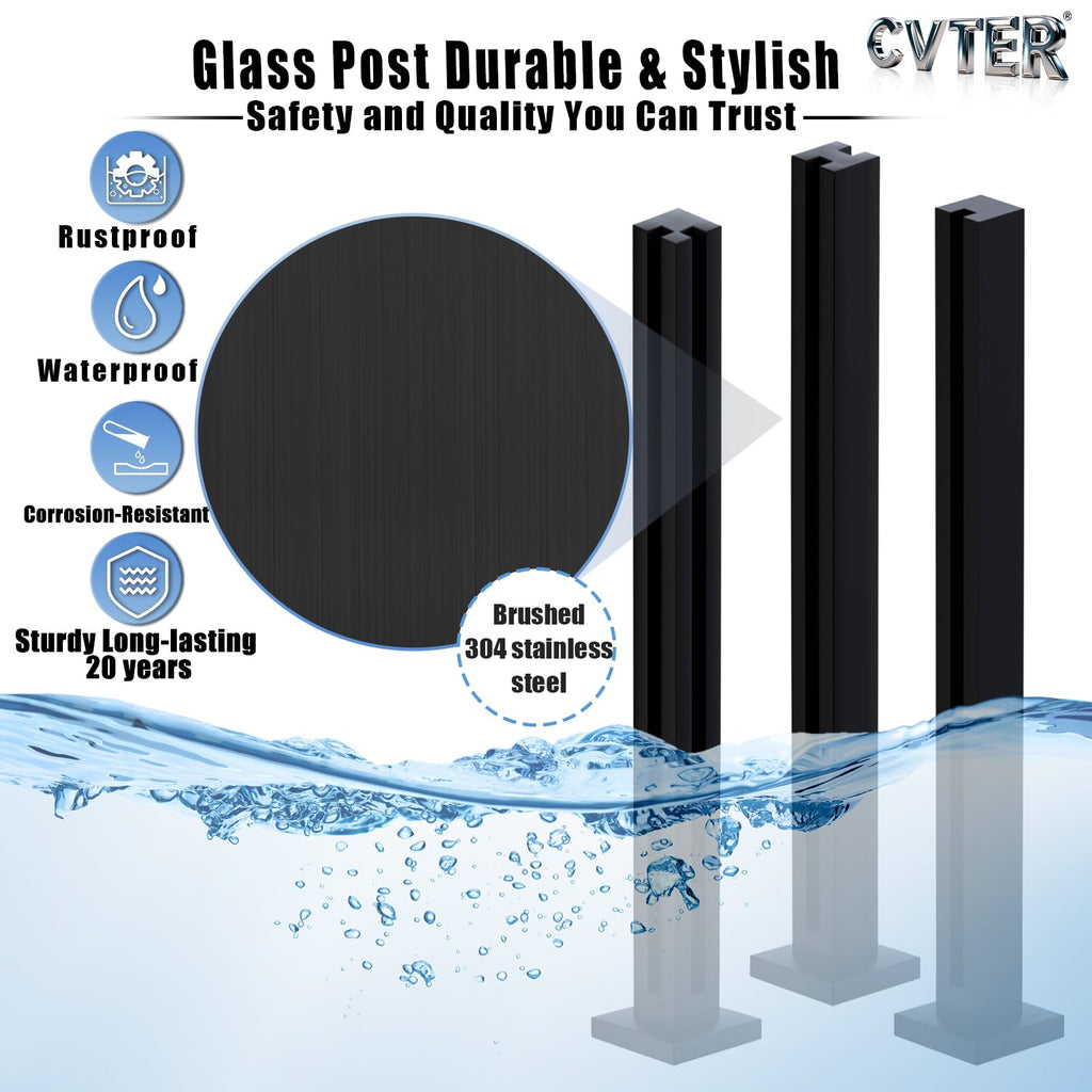 Glass Railing Post, 24/31/35/41/47 inches, 304 Stainless Steel Glass Railing System with Slots, Heavy Duty Spigot