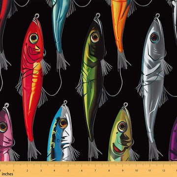 Fish Fabric by The Yard, Colorful Fish Decorative Fabric, Fish Hook Indoor Outdoor Fabric, Fishing Upholstery