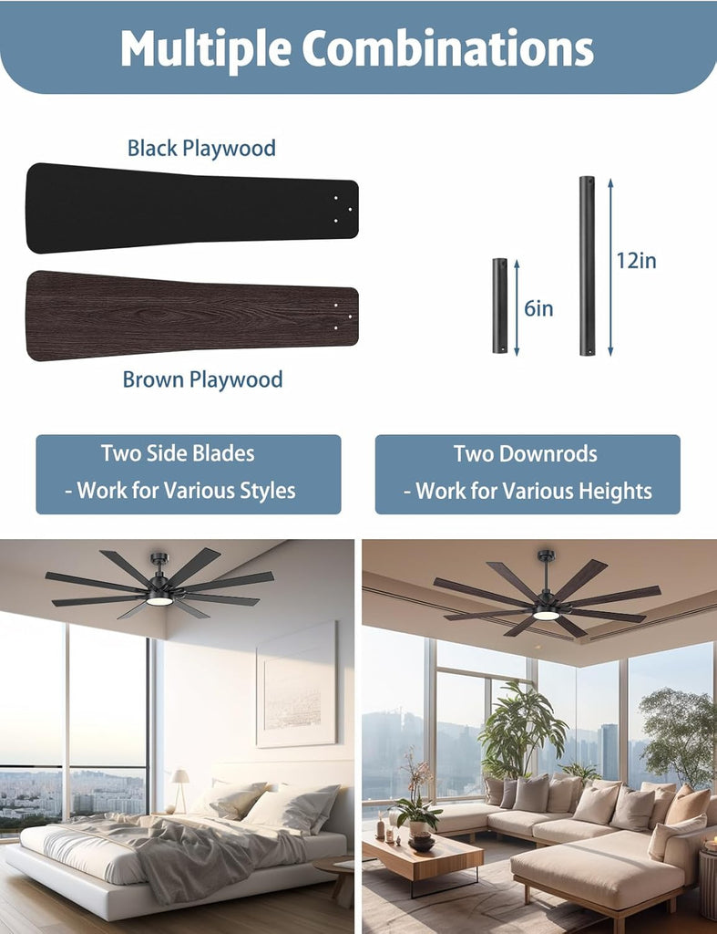 62" Ceiling Fan with LED Light and Remote - Brown and Black