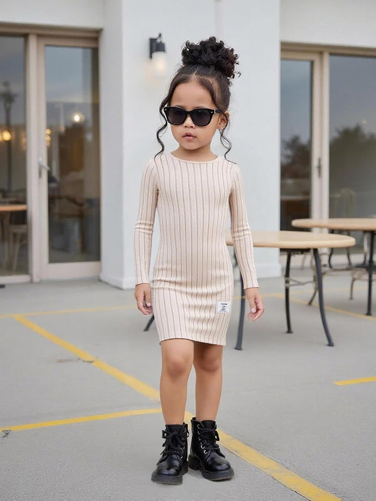 Dresses Toddler Girls Dress Pack Solid Color Ribbed Simple Elegant Casual Long Sleeve Dress Set