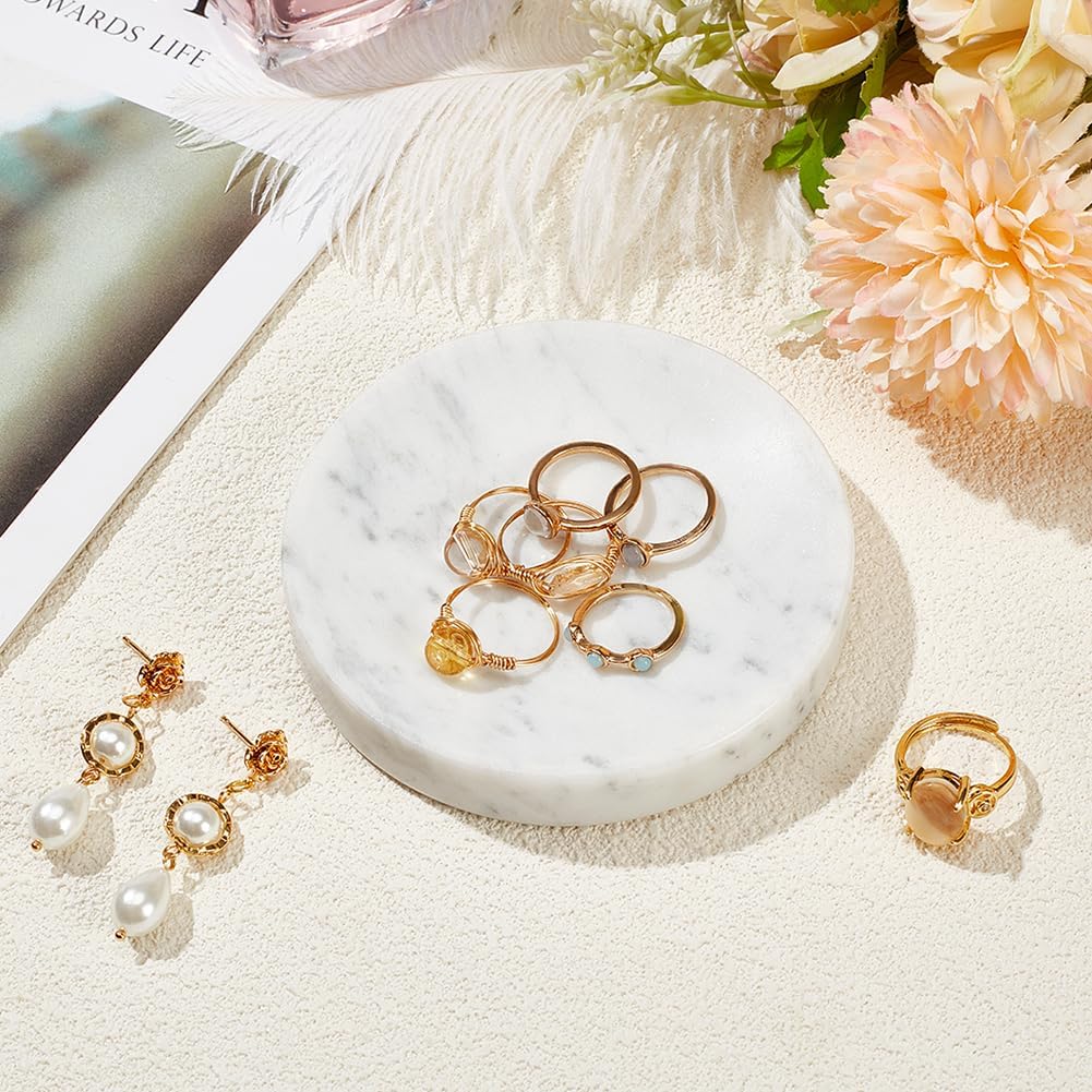 Marble Jewelry Dish Flat Round Perfume Tray White Shower Soap Holder Natural Marble Trinket Storage Dish for Ring